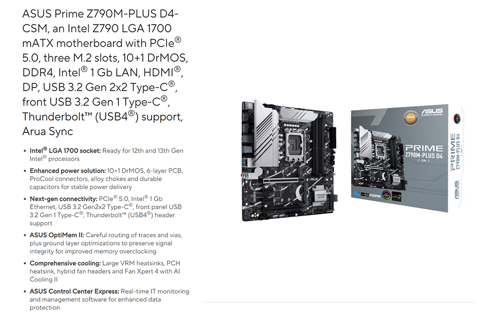 Buy Asus PRIME Z790M-PLUS D4-CSM Intel skt-1700 12/13th Gen